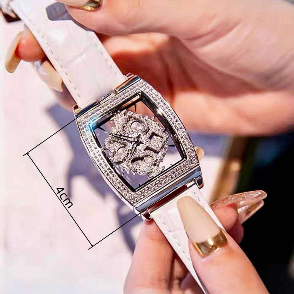 Fashionable Elegant Wine Barrel Shaped Ladies' With Transparent Back & Rhinestone Detail Quartz Movement , Rotatable H260228