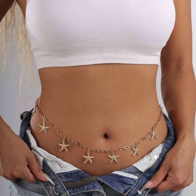 Fashion Gold Color Starfish Pendant Waist for Women Sexy Metal Geometric Tassel Belly Chain Body Party Jewelry Accessories H260228