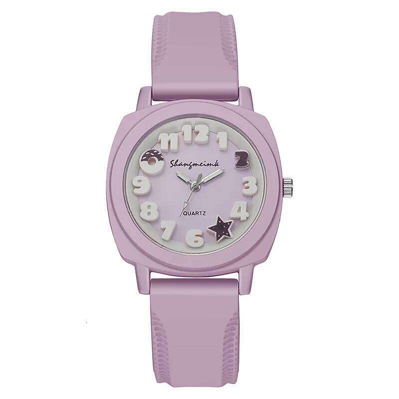 Fashion 3D Arabic Dial Women's Quartz Candy Color Silicone Band Square es H260228