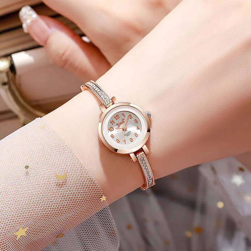 Women's round Arabic numeral small dial steel belt chain quartz H260228