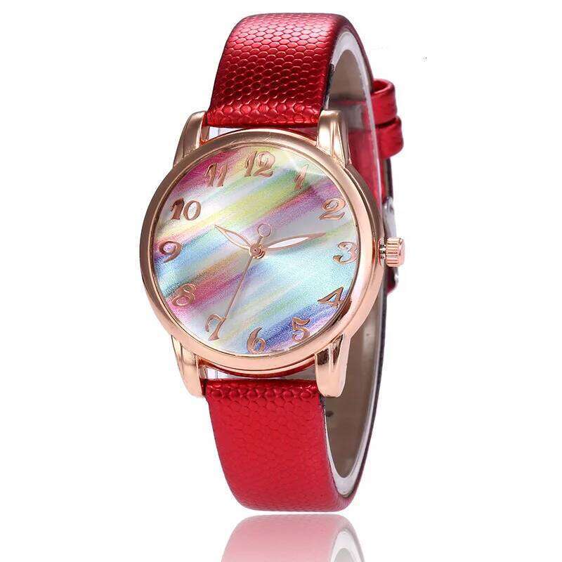 Minimalist Rainbow Color Dial Quartz for Women Classic Fashion Elegant Leather Strap Wrist Ladies Dress Casual H260228