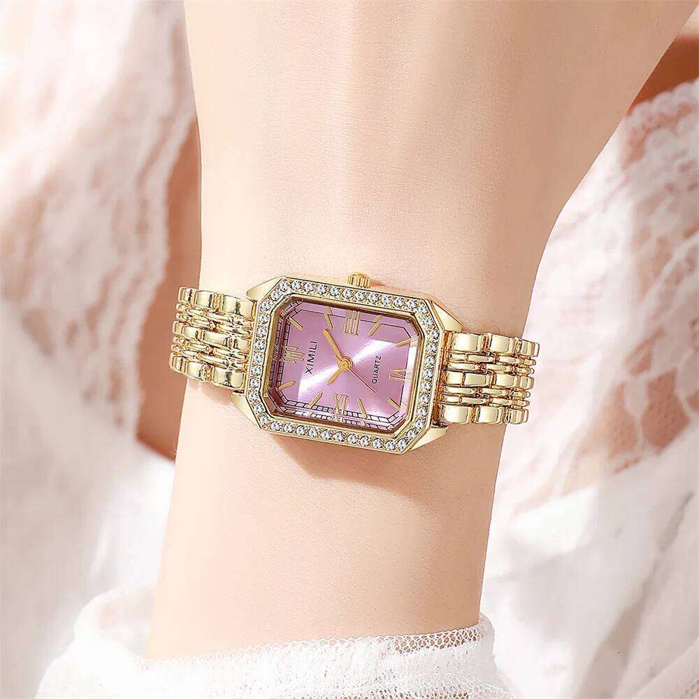 2026 Fashion Women Light Luxury Gold Diamond Quartz Business Casual Female Student Simple Brand Wristes Elegant244 H260228