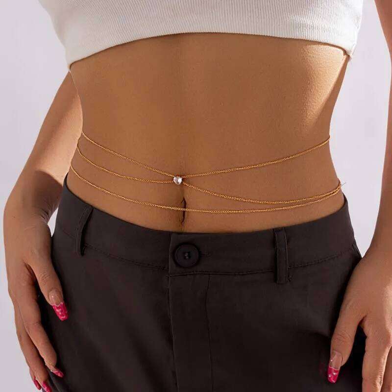 Fashion Metal Double Layered Cross Waist for Women Simple Rhinestone Heart Thin Body Chain Party Jewelry Accessories H260228