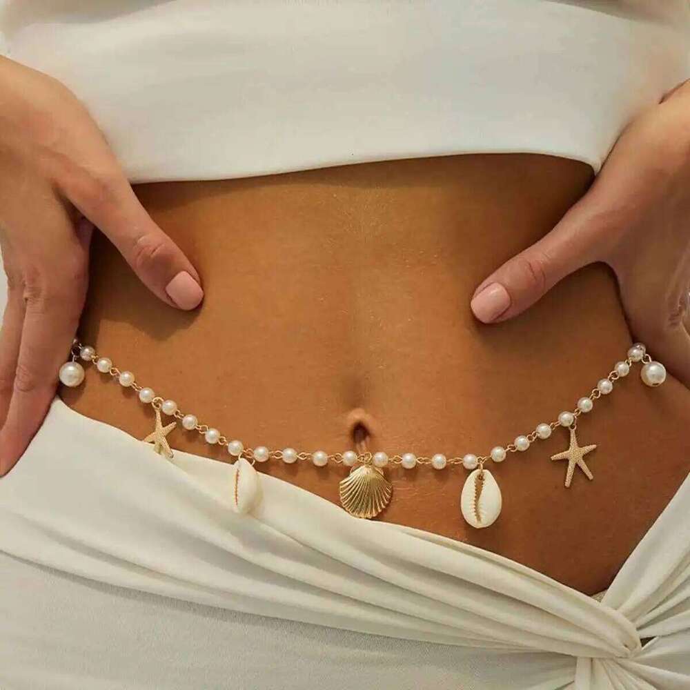 Ingemark Bohemian Imitation Pearl Starfish Conch Pendant Waist for Women Summer Beach Sexy Bikini Body Chain Charm Jewelry H260228