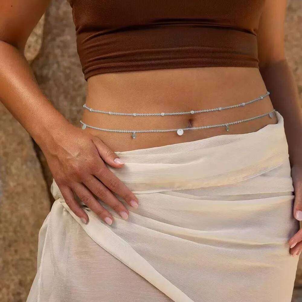 Vintage Tassel Sequin Waist Beads Belly Chains Double Layered Adjustable Bikini Hips Body Chain Festival Beach Jewelry for Women H260228