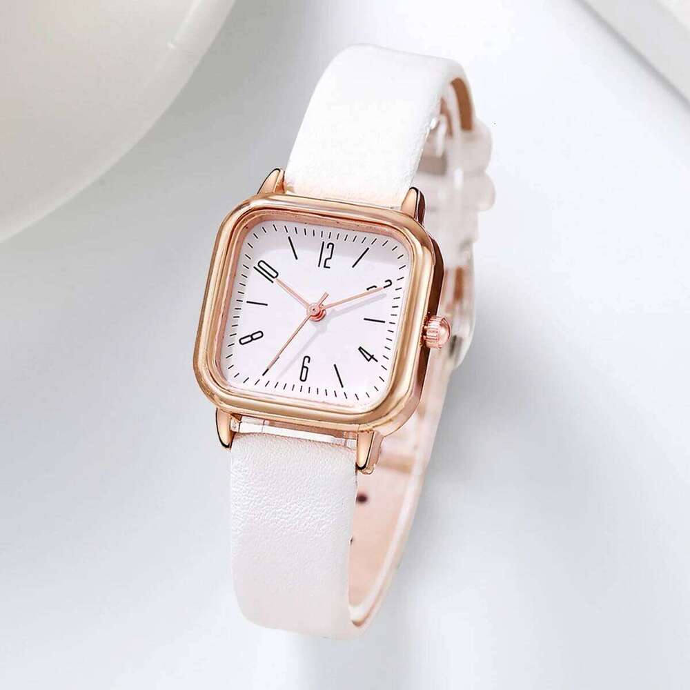 2PCS/Set Fashion Square Women es Casual Leather Strap Quartz Rhinestone Set H260228