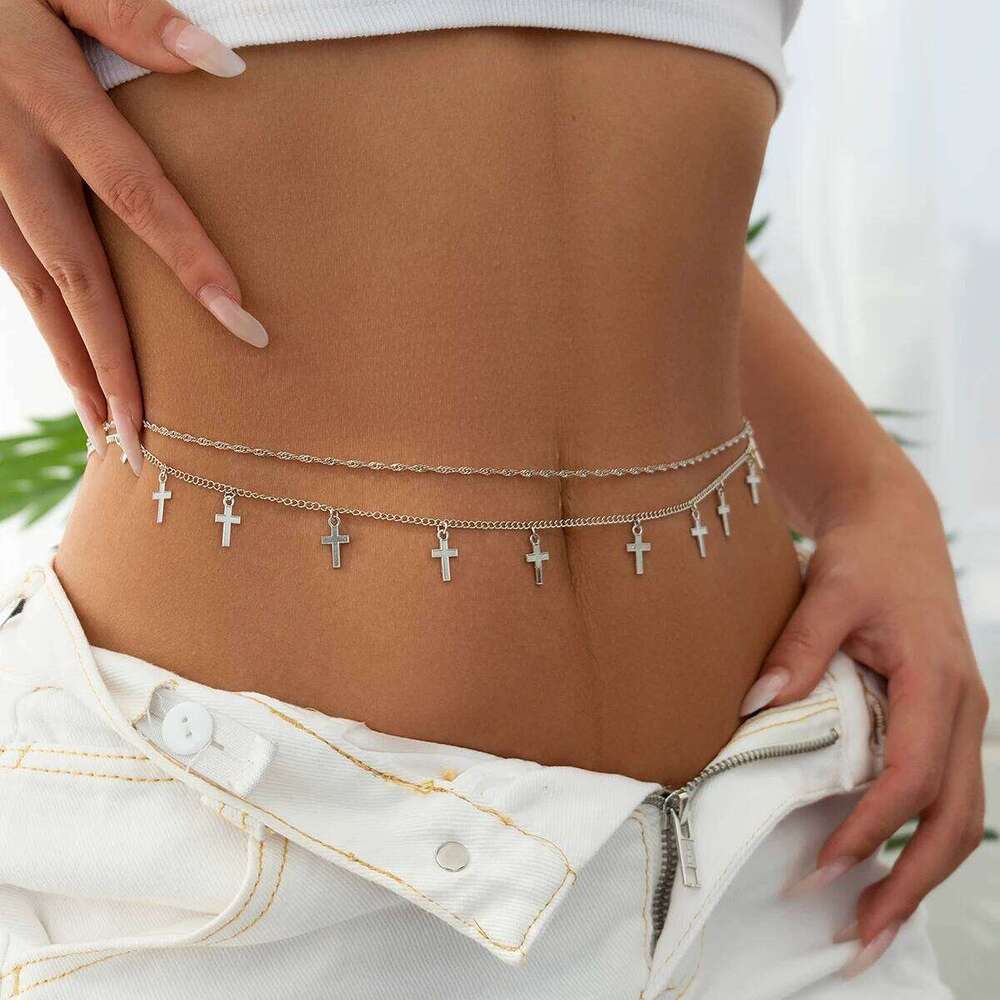 Ingemark Vintage Cross Jesus Pendant Waist Belly Belt for Women Summer Beach Bikinis Sexy Body Chain Festival Accessories H260228