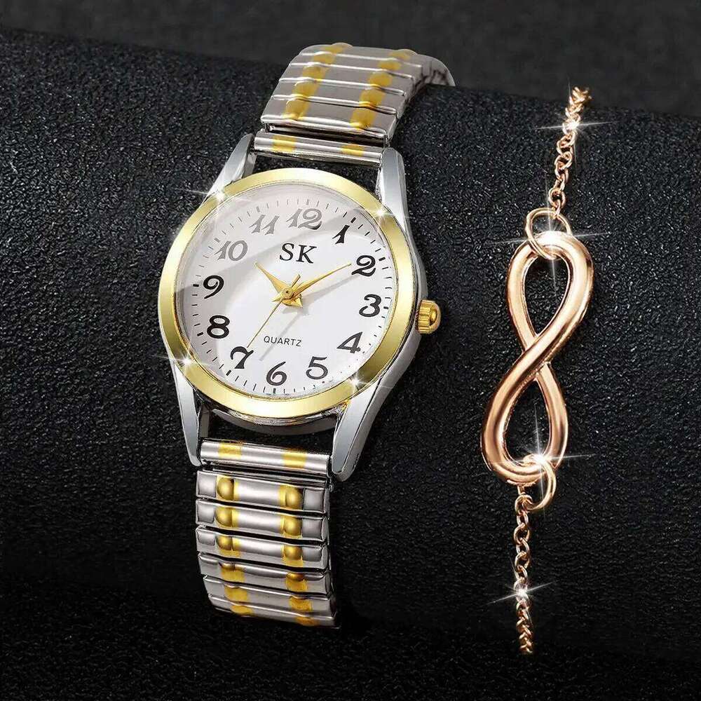 2PCS/Set Fashion Elastic Strap Women es Ladies Arabic Dial Quartz Wristes Set Reloj MujerWithout Box H260228