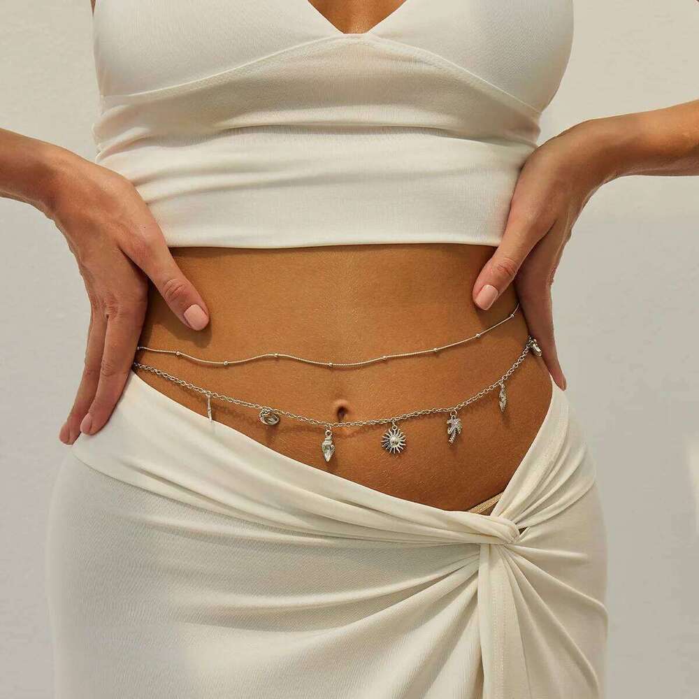Summer Vacation Body Chain Starfish Shell Pendant Waist Jewelry Ins Sexy Beach Goddess Accessories H260228
