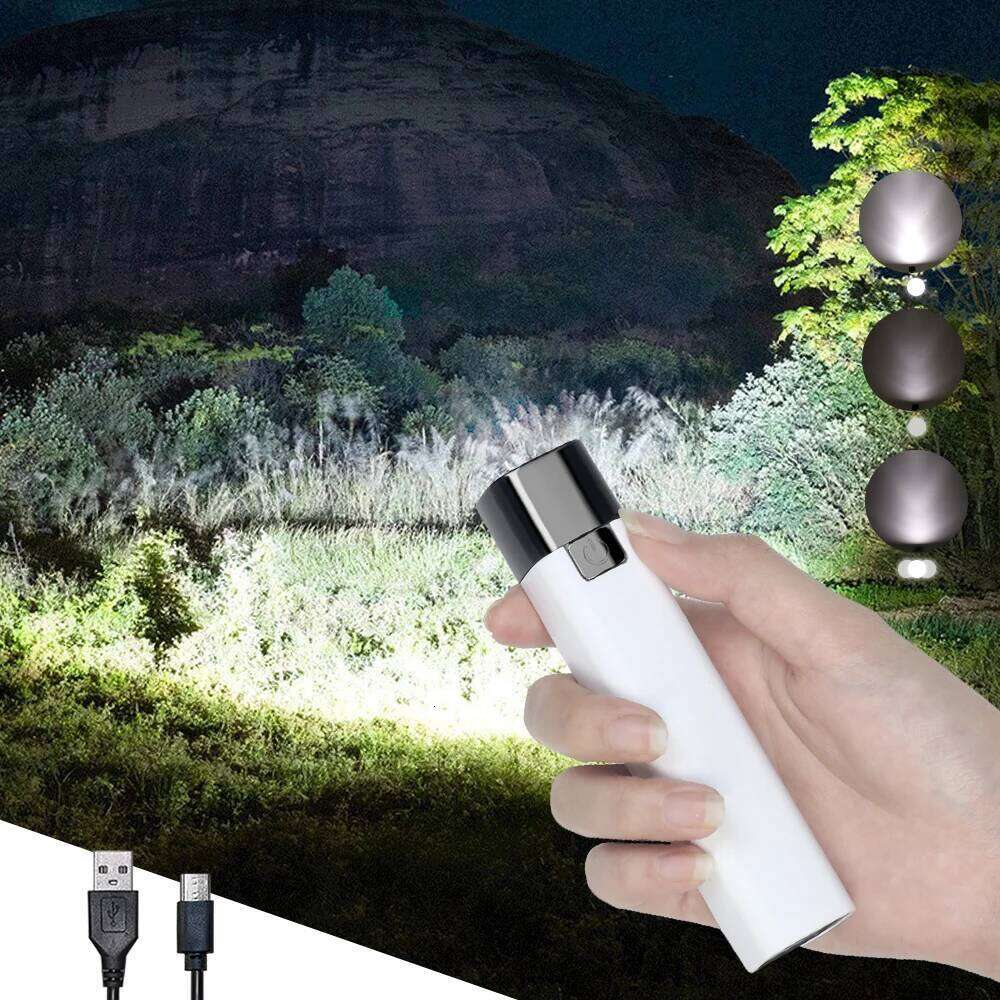 Mini USB Rechargeable LED Flashlight Super Bright Outdoor Waterproof Lighting Small White Flash Light Riding Camping Hunting Z260301