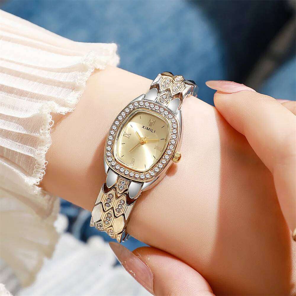 Gold Plated Ladies Fashion Quartz Simple Rome Barrel-Shaped Stainless Steel Business Clock Quality Buckle Strap H260228
