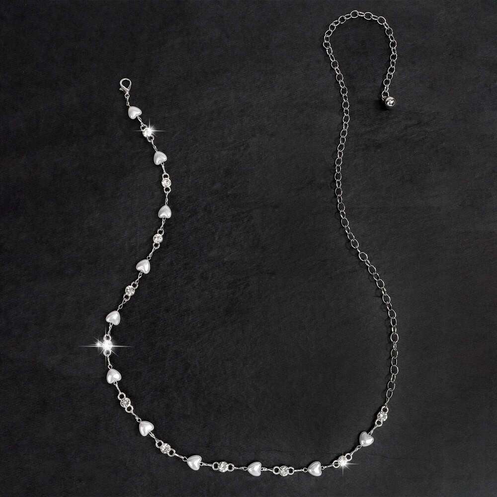1pc Heart Shaped Rhinestone Metal Waist Chain Fashionable Unique Accessory for Dresses Versatile Dressy Belt H260228