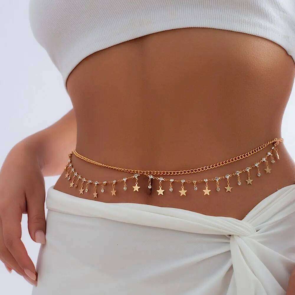 Multi Layer Butterfly Pendant Rhinestone Summer Beach Bikini Crystal Belly Body Women Waist Chain Belt H260228