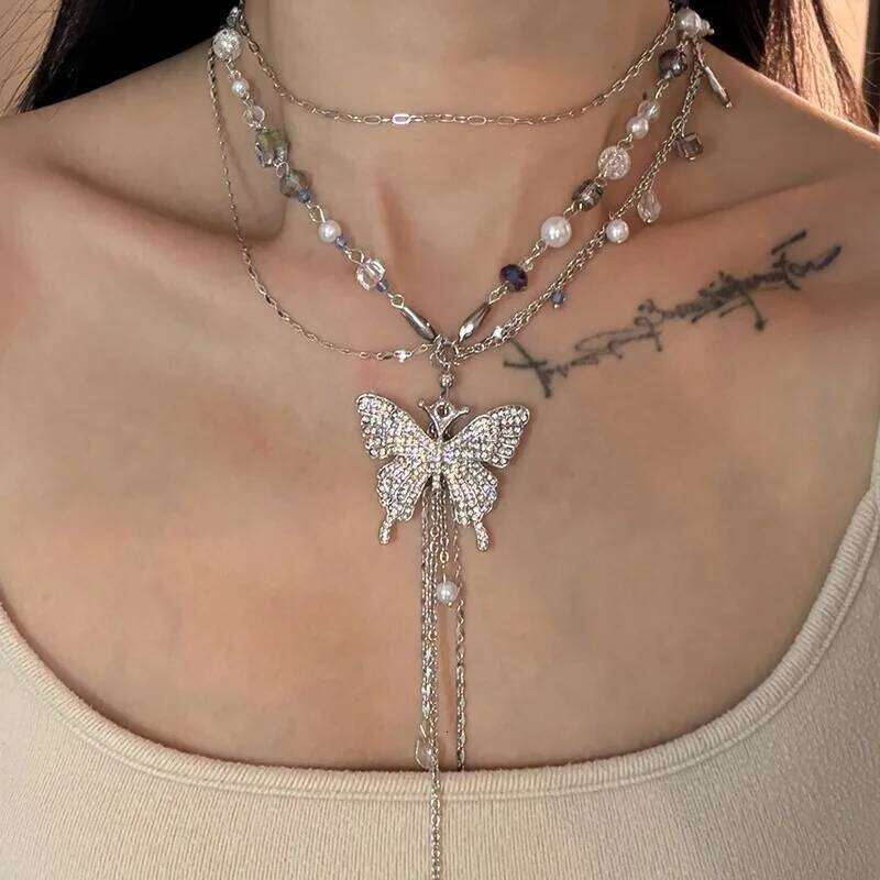 Y2K Style Multilayer Butterfly Pearl Waist Chain Necklace for Women Fashion Retro Designer Belt Punk Body Jewelry Accessories H260228