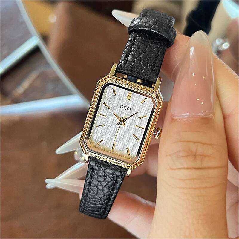 2026 GEDI Brand Women Square Dial Retro Diamond Inlaid Light Luxury Leather Waterproof Female Fashion Quartz Clock es H260228