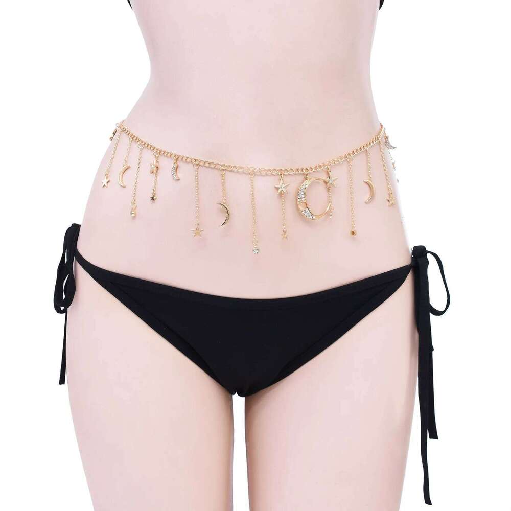 New Fashion Moon Star Rhinestone Tassel Pendant Waist Belly Chains Summer Beach Bikini Dance Party Female Body Jewelry Gift H260228