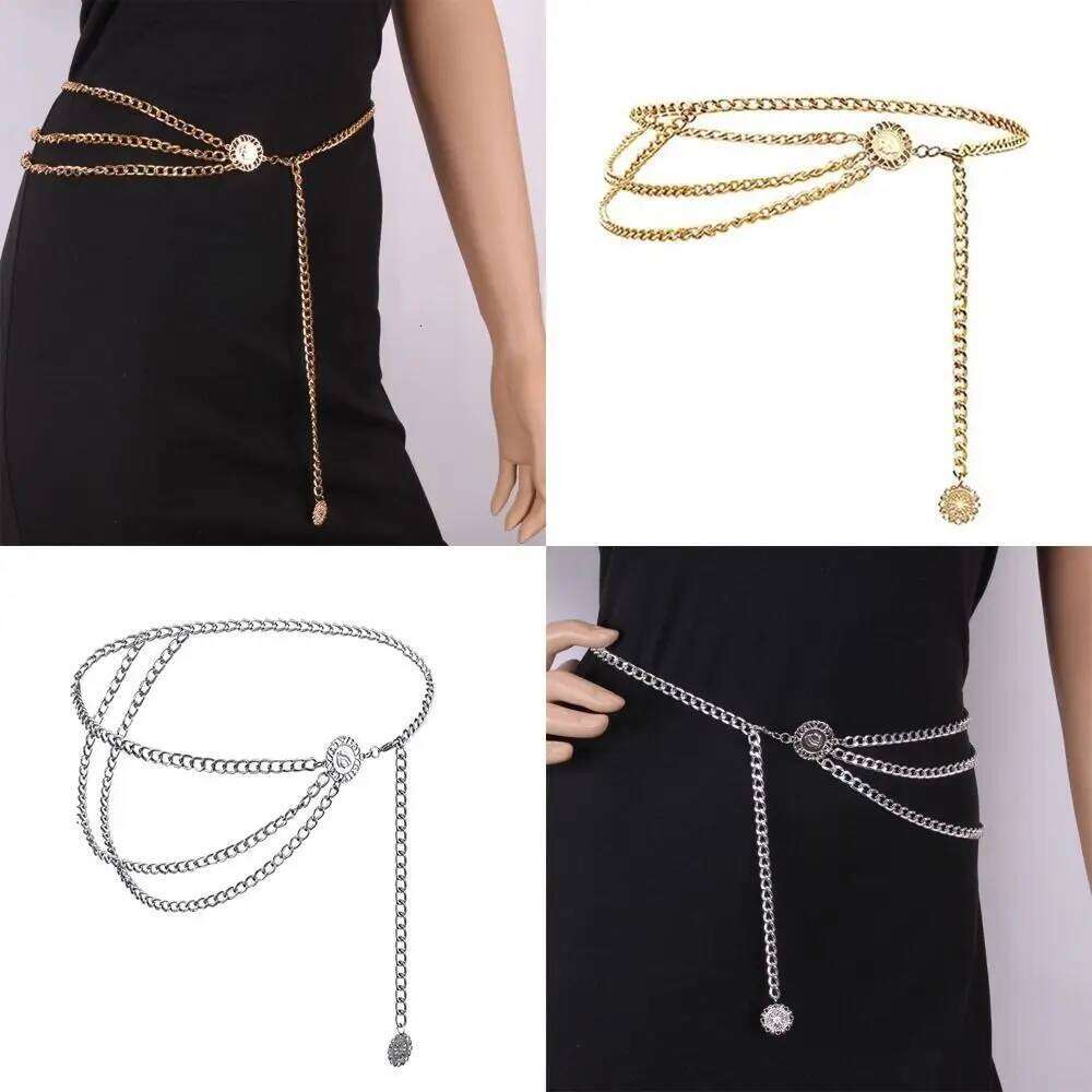 Vintage Antique Jewelry Ethnic Style Body Accessory Adjustable Metal Chain Retro Gold Waist Belt Women H260228