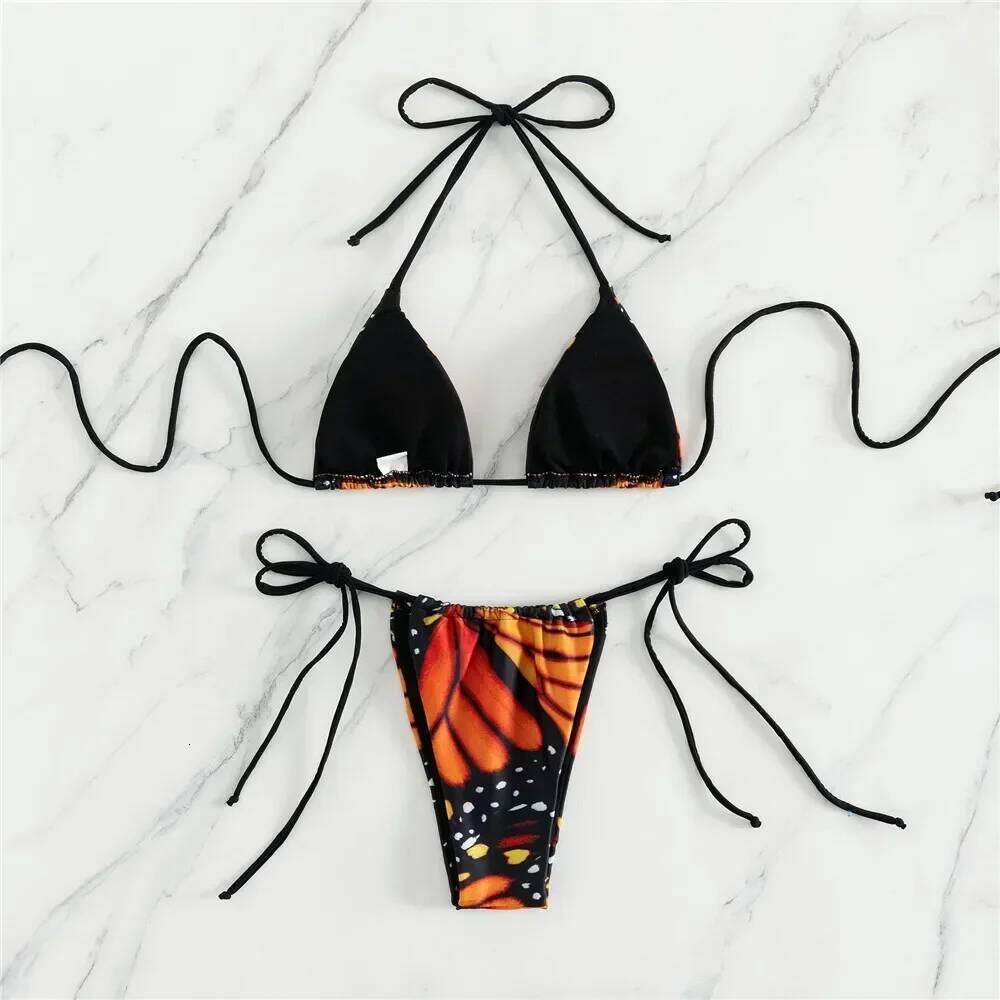 Sexy Butterfly Print Swimwear String Bikinis Set Micro Extremo Mini Thong Swimsuit Women Bathing Suit Triangle Bikini 2026 Mujer Z260301