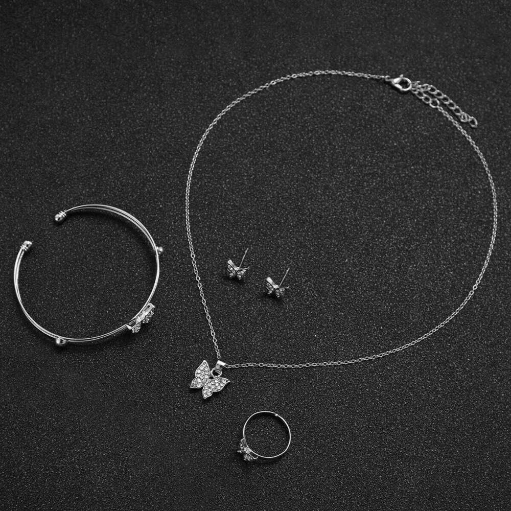 6PCS Fashion Women's Quartz Silver Steel Band Female Wristes Butterfly Jewelry SetWithout Box H260228