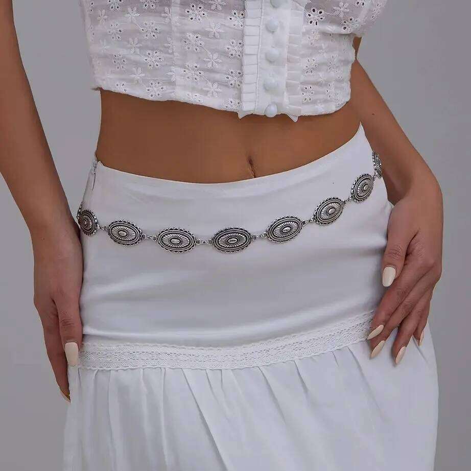 PuRui Retro Silver Color Ellipse Stripe Sexy Carving Waist Belly Chain for Women Skirt Belt Adjustable Jewelry Accessories New H260228