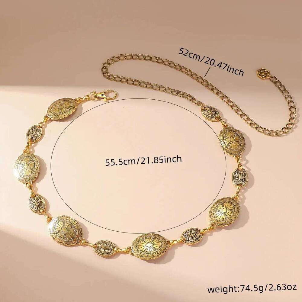 1pc women's retro Bohemian ethnic style high-end metal chain with skirt belt Vintage Oval Waist Chain Body Jewelry Gifts H260228