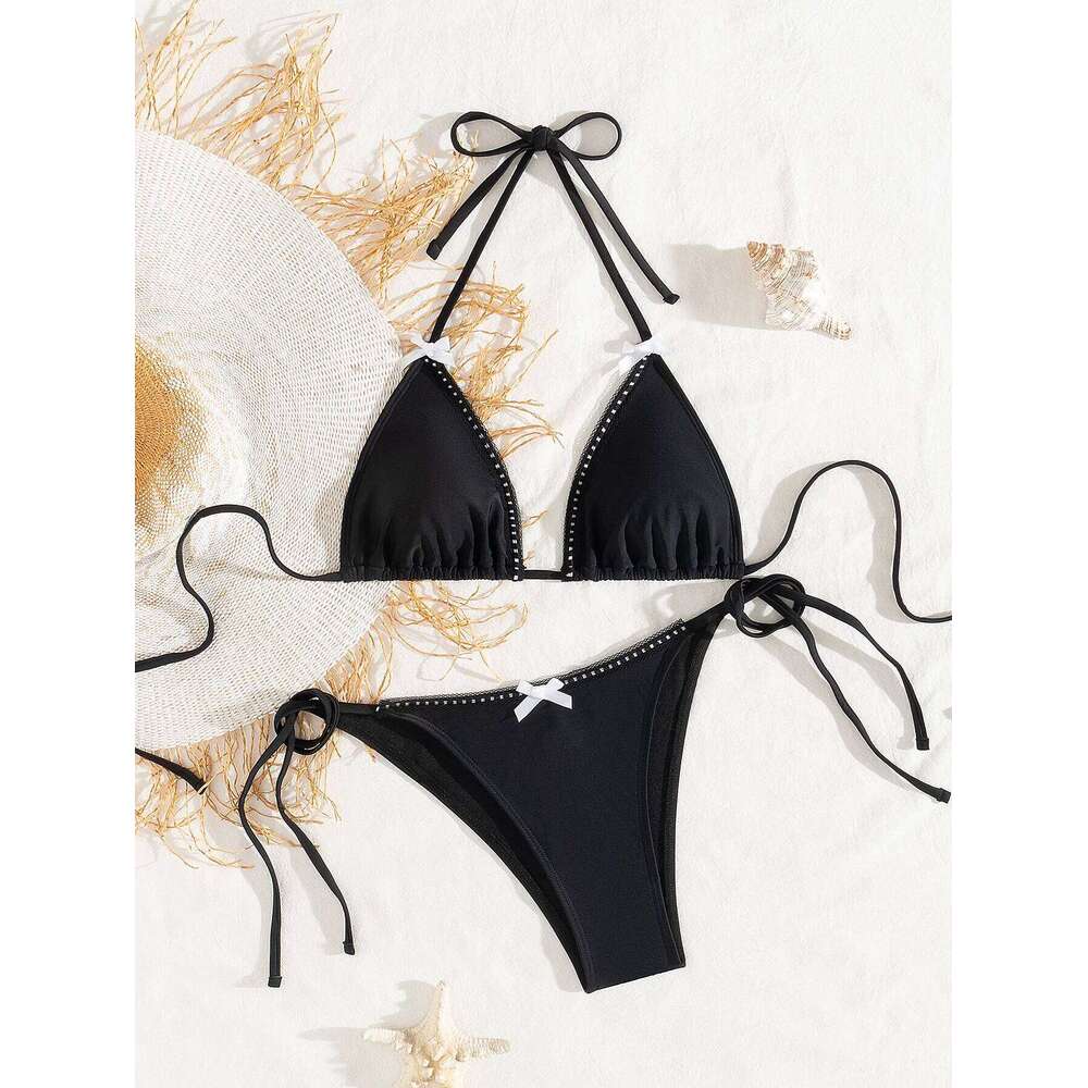 Sexy Brown Plaid Bikini Set 2025 Women Halter Push Up Bra Tie Side Thong Swimsuit Brazilian Beach Bathing Suit Micro Swimwear Z260301