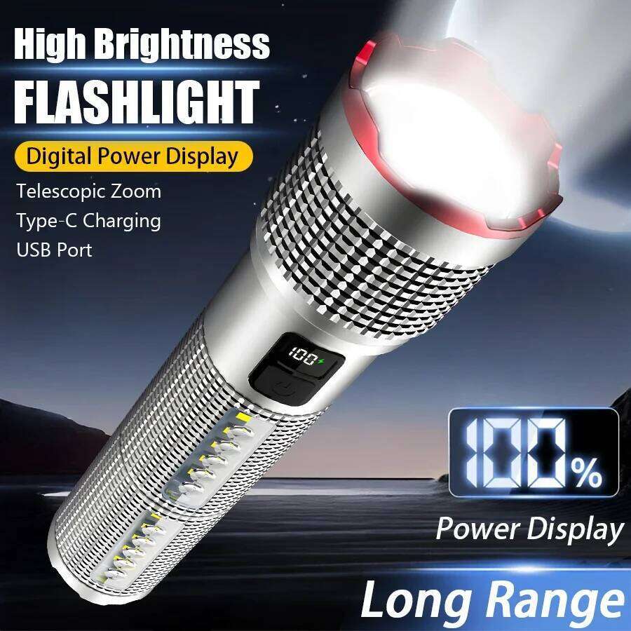 Rechargeable Zoom Flashlight White Laser 5 Modes Power Bank Portable Work Light Outdoor Camping Emergency Lighting Z260301