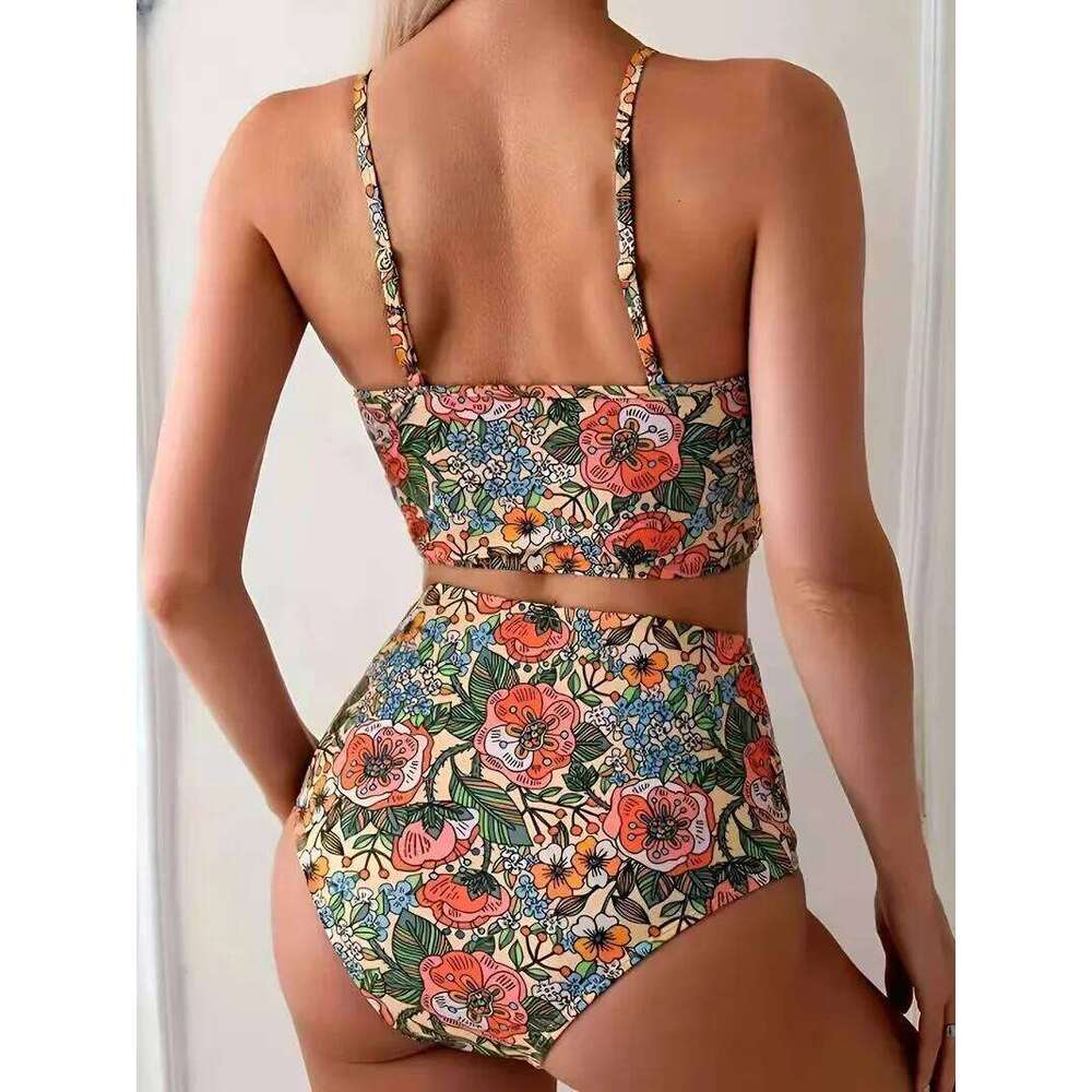 Print High Waisted Bikini Sexy Ruched Top & Cheeky Bottom Y2K Swimsuit 2026 Summer Floral Vintage Bathing Suit Beachwear Z260301