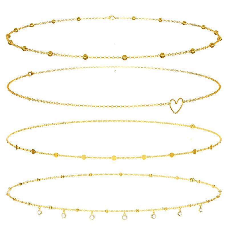 4pcs Set Sexy Round Bead Boho Heart Simple Metal Thick Body Chain Women's Belly Waist Decoration H260228