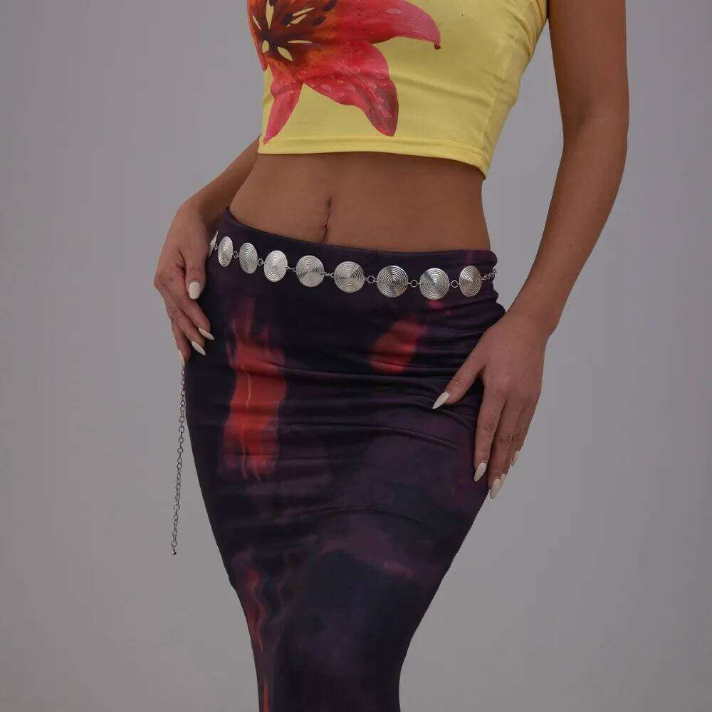 Fashion Simple Geometric Circular Plate Spiral Pattern Metal Waist Body Chain for Women Summer Beach Sexy Bikinis Jewelry H260228