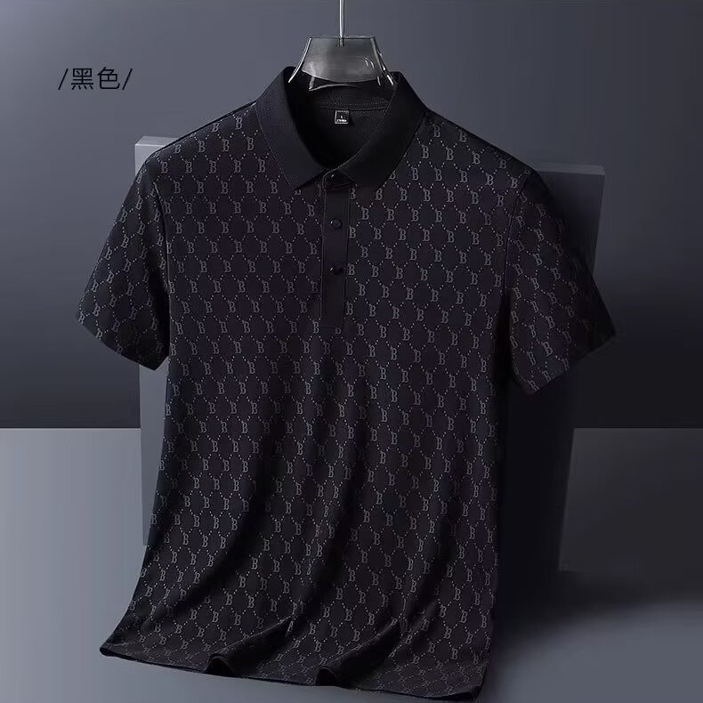 Luxury Brand Designer Clothes Men's Ice Silk Short-Sleeve T-Shirt 2025 Summer New Style Turn-Down Collar Casual Breathable Cool Letter Print Polo