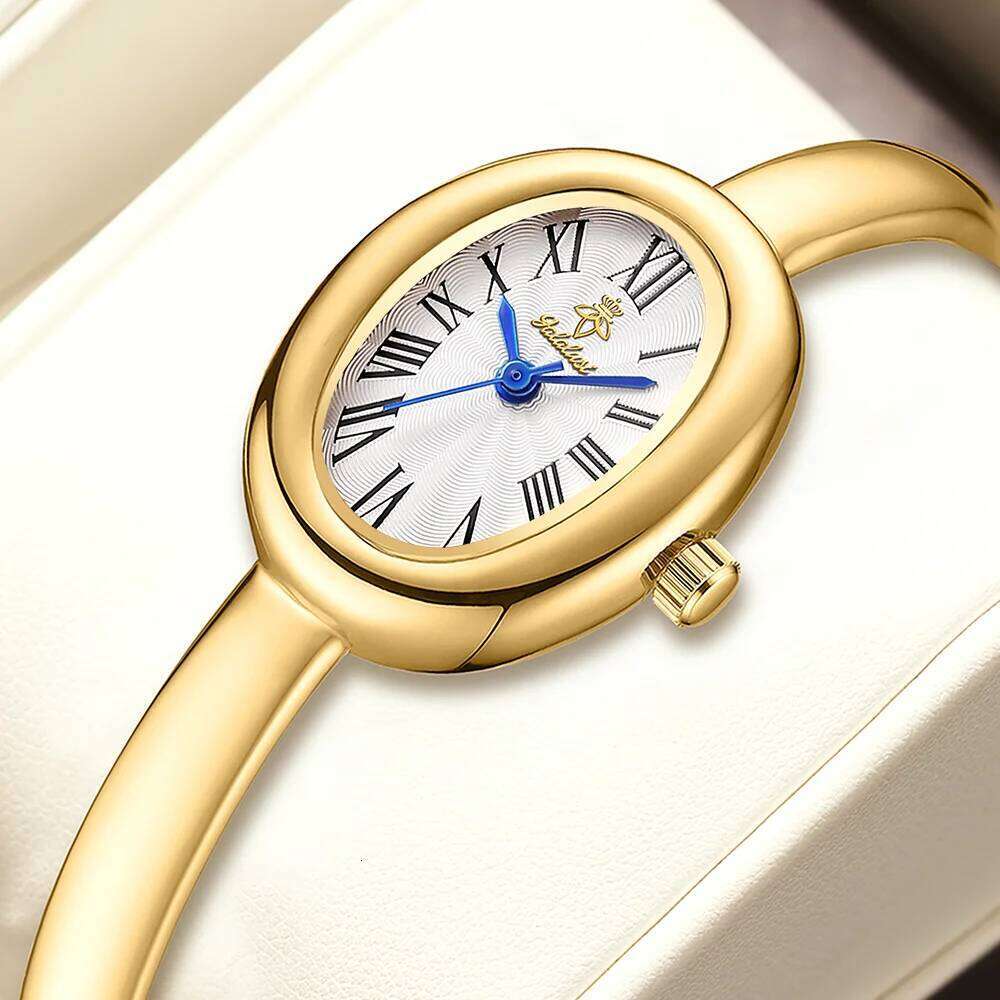 YaLaLuSi Brand Women's Quartz Light Oval Gold Roman Numerals Wristlet Vintage Fashion Gift box H260228