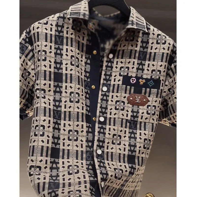 2025 Spring Summer New Luxury High-end Short Sleeve Men's Fashionable Handsome Casual Versatile Printed Shirt Trend