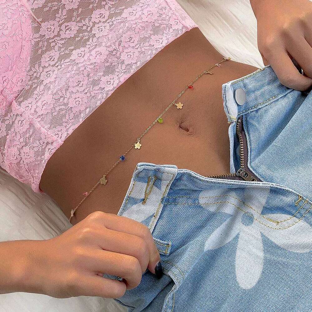 IngeSight.Z Sexy Colorful Copper Belly Chains for Waist Chain Heart Flower Tassel Rhinestone Crystal Women Body Jewelry H260228