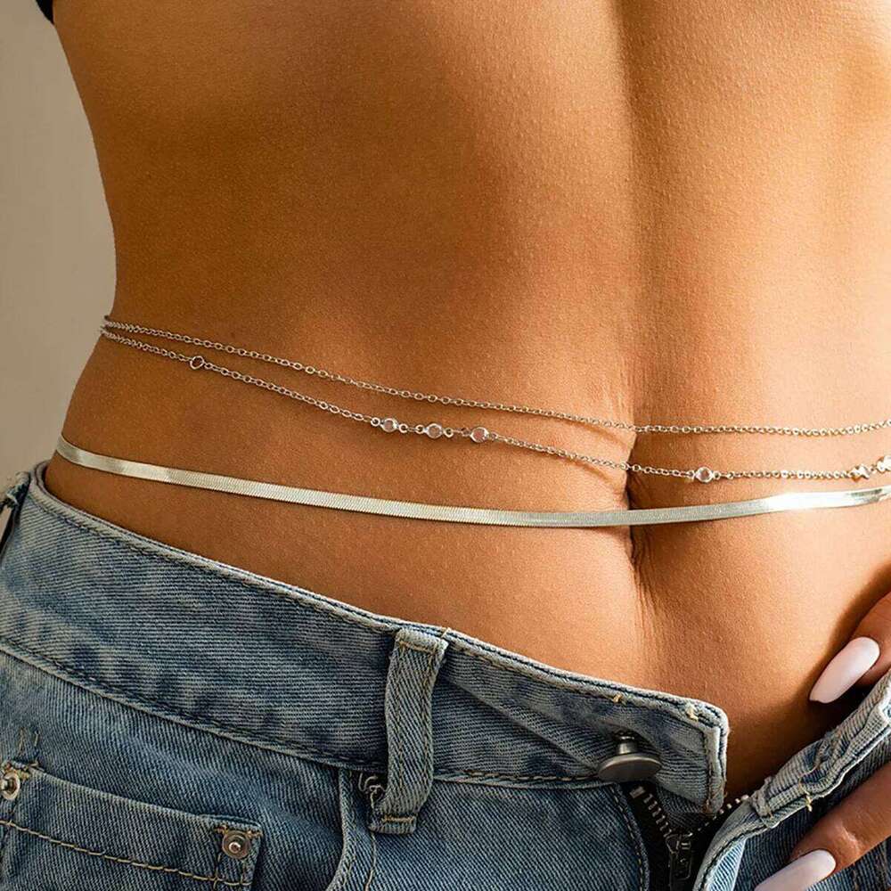 3Pcs Sexy Gold Color Flat Snake Bellly Waist Chain for Women Boho Rhinestone Belt Body Jewelry Summer Bikini Accessories H260228