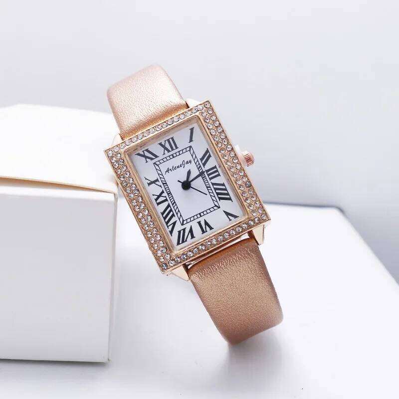 Square diamond studded women's strap rectangular Roman character small square H260228