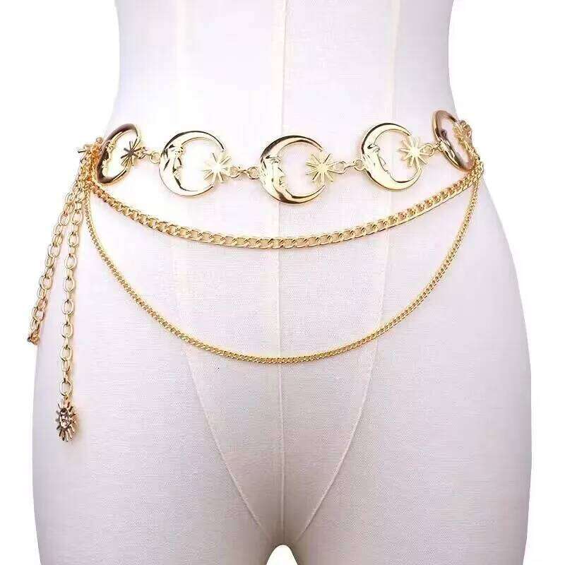 Atmospheric metal smiling face sun flower pendant new trendy fashion accessories body dress waist chain H260228