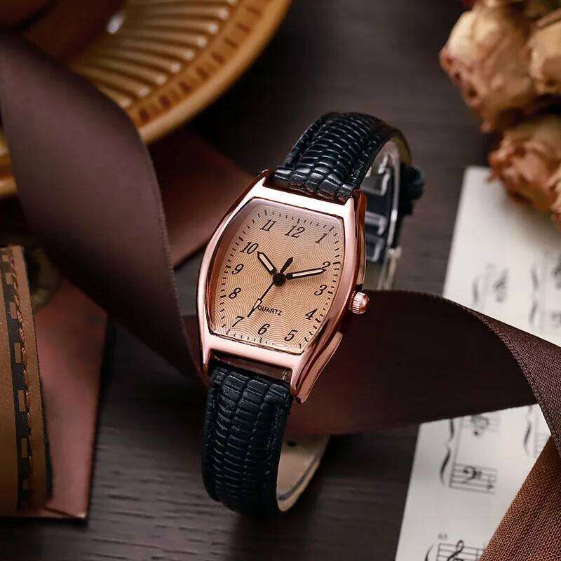 Fashion Tonneau-shaped Women Quartz es Elegant Leather Band Ladies Wrist Reloj Mujer H260228