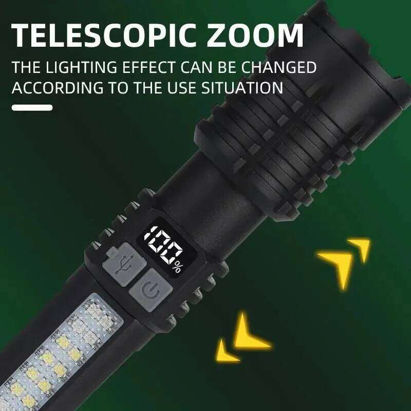 Tactical LED Flashlight High Power USB Rechargeable Camping Torch with Telescopic Zoom Emergency Spotlight Built-in Battery Z260301