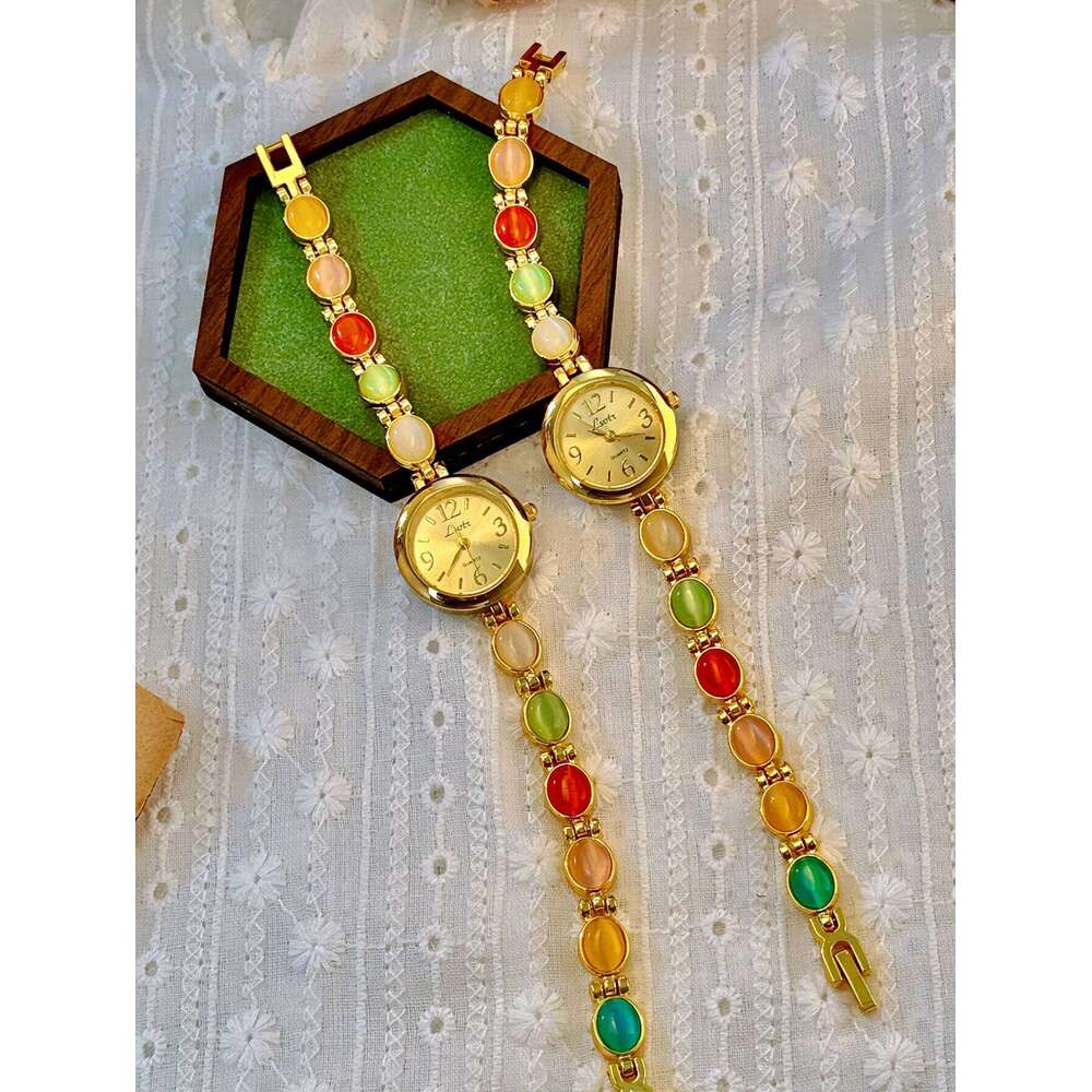 1 Piece New Fashionable with Colorful Candy-Colored Gemstones, Featuring Variety of Exquisite Cat's Eye Stones in Various Colors, Cute, Romantic,