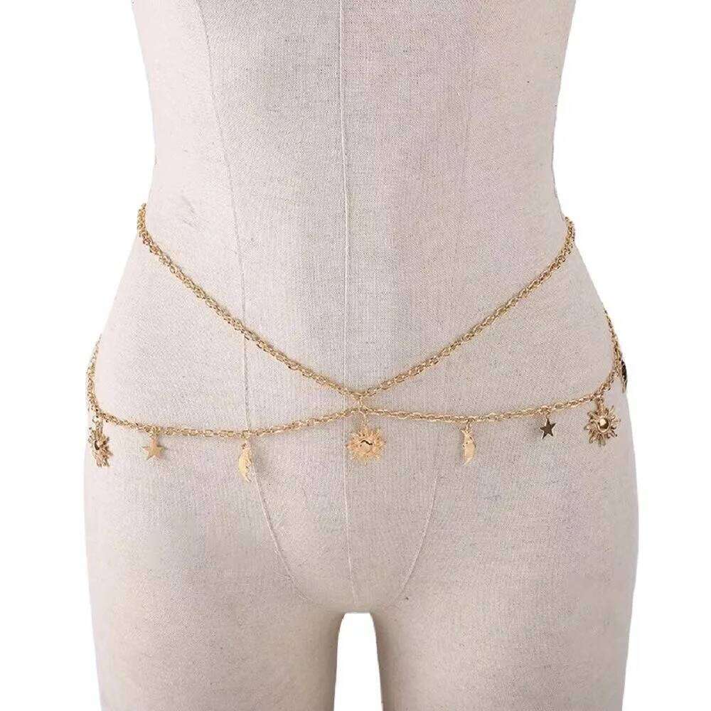 Fashion Charm Sexy For Women Star Moon Sun Pendant Tassel Belly Waist Chain Female Summer Beach Party Body Jewelry H260228