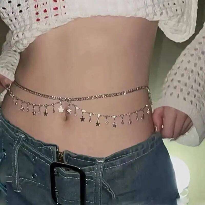 Shiny Rhinestone Tassels Multilayer Belly Waist Chain for Women Sexy Star Cross Belt Aesthetic Summer Beach Body Jewelry H260228