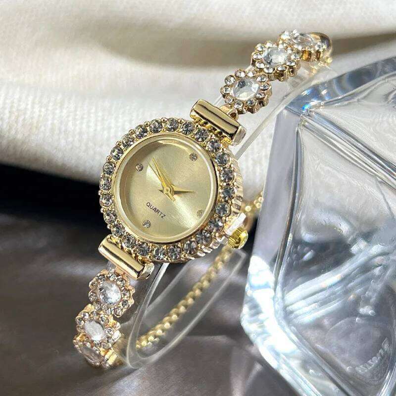 Elegant Women es Fashion Rhinestone Flowers Ladies Quartz Wrist Reloj Mujer Girls Clock Gift H260228