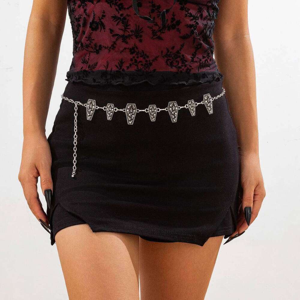 KunJoe Gothic Spider Web Coffin Cross Adjustable Y2K Belt Silver Color Metal Waist Chain Women Vintage Skirt Waistband Halloween H260228