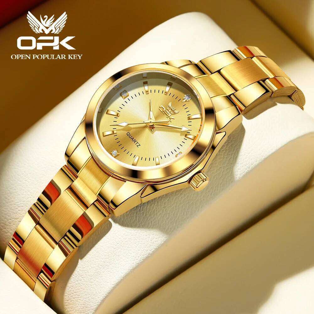 OPK brand luminous waterproof three-pin real nail scale steel belt ladies quartz 6002 H260228