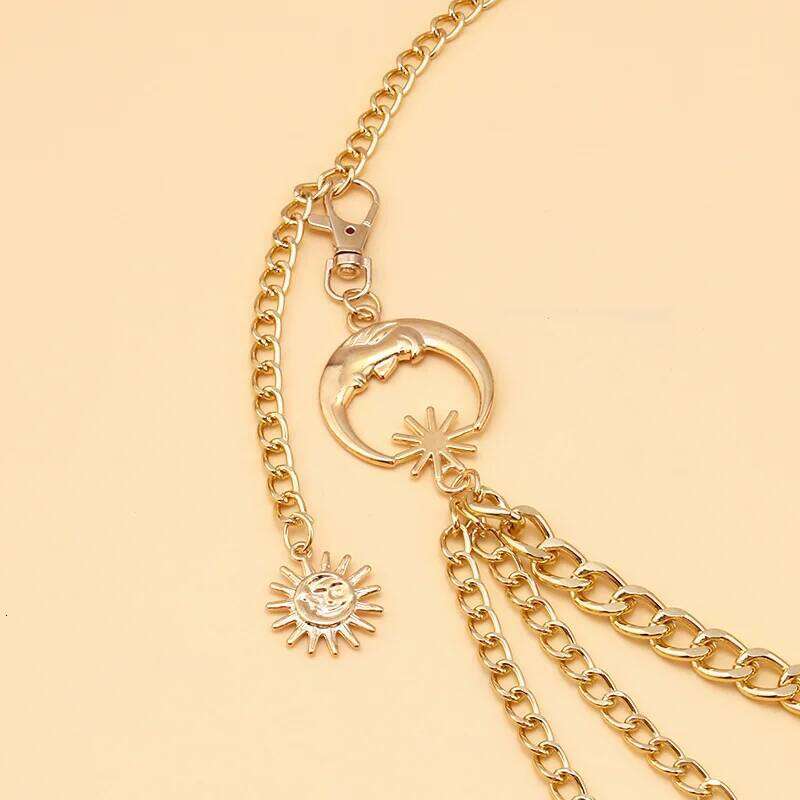 European and American Fashion Moon Multi-layer Metal Waist Belt Hip-hop Punk Sun Crescent Body Chain Statement Jewelry H260228