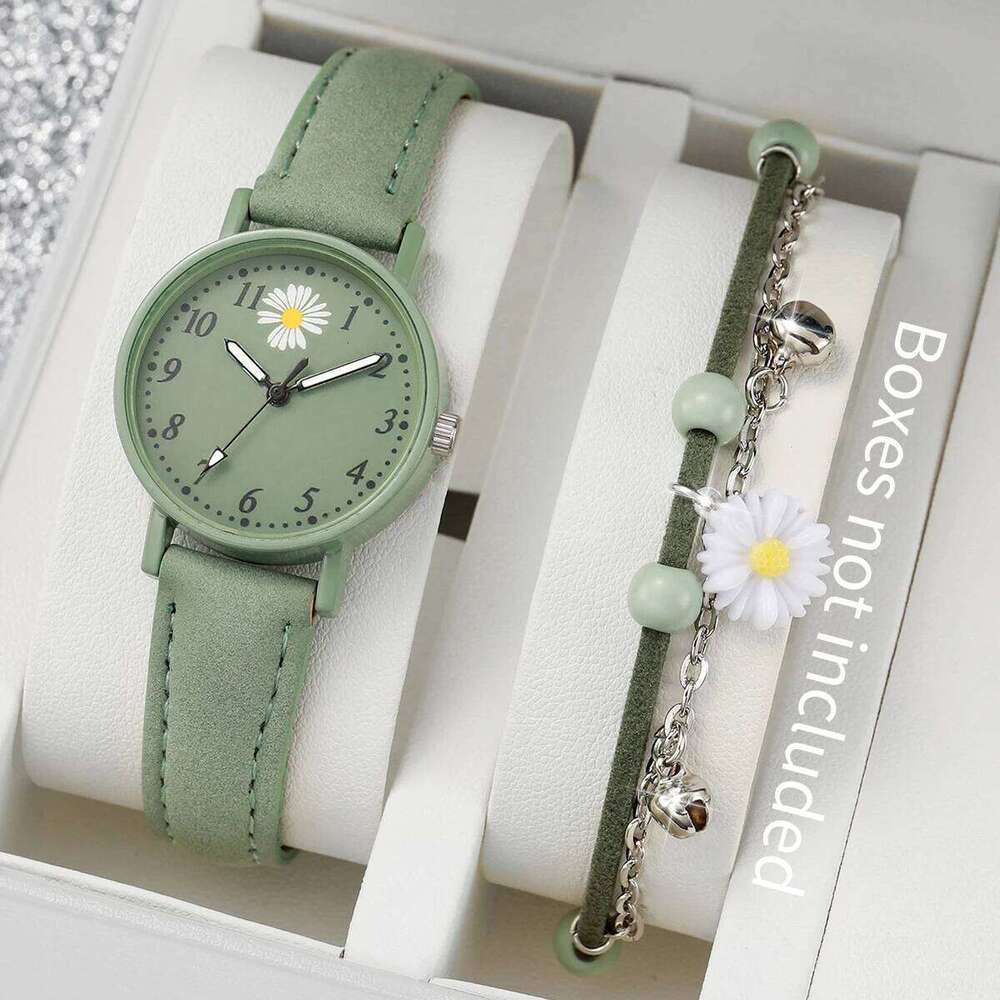 2PCS/Set Fashion Women Set Simple Arabic Dial Leather Strap Quartz es Reloj Mujer Girls Clock Gift H260228