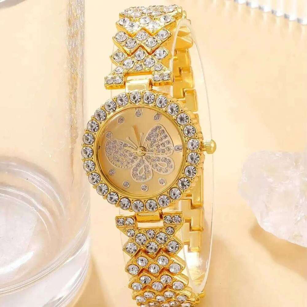 2PCS/Set Luxury Rhinestone Butterfly Dial Women es Fashion Ladies Quartz Wrist Set H260228