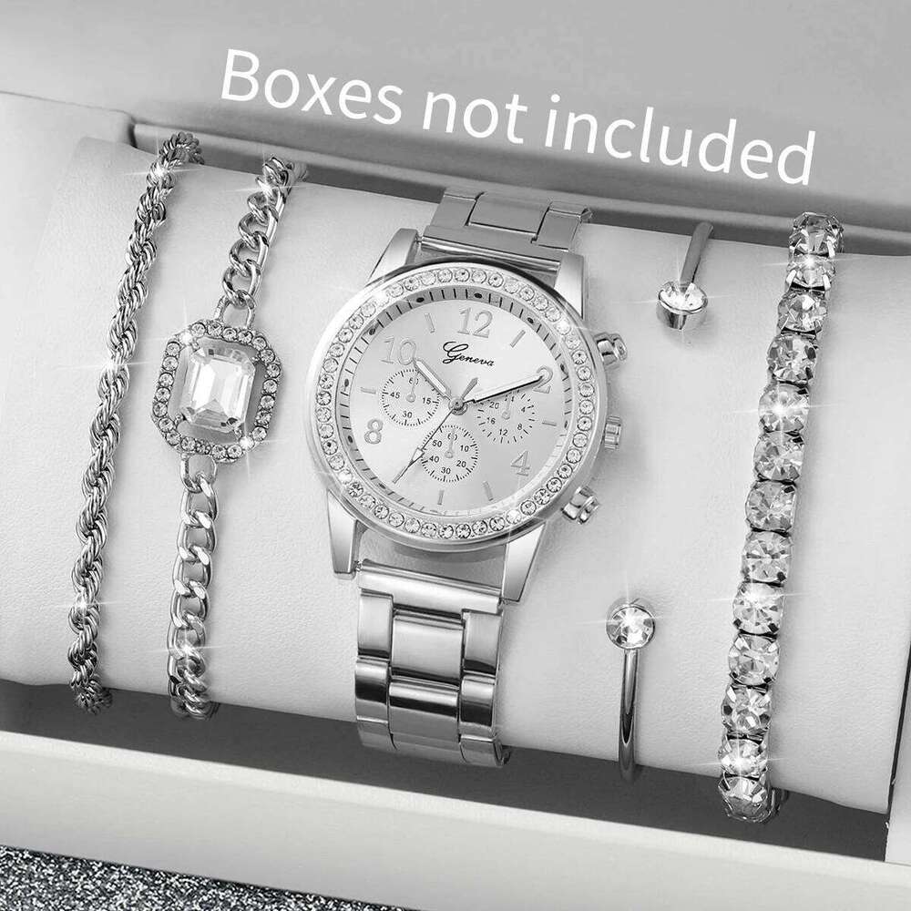 5PCS Diamond Women es Set Ladies Arabic Dial Quartz Wristes Reloj Mujer Without Box H260228