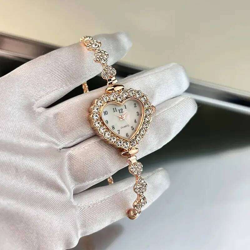 New Women's Heart shaped Diamond studded Steel Belt Fashion Versatile High Beauty Daily Matching Relogio H260228